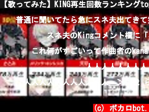 【歌ってみた】KING再生回数ランキングtop10  (c) ボカロbot.